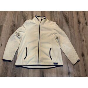 L.L. Bean Womans L Pet Cream Full Zip Fleece with Blue Trim Pockets Item 502660